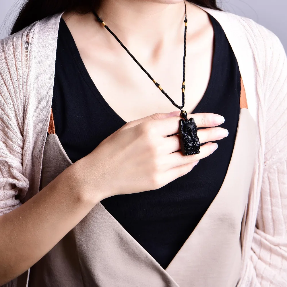 Натуральная Обсидиановая лиса подвеска из цветков персика маленькая тройка