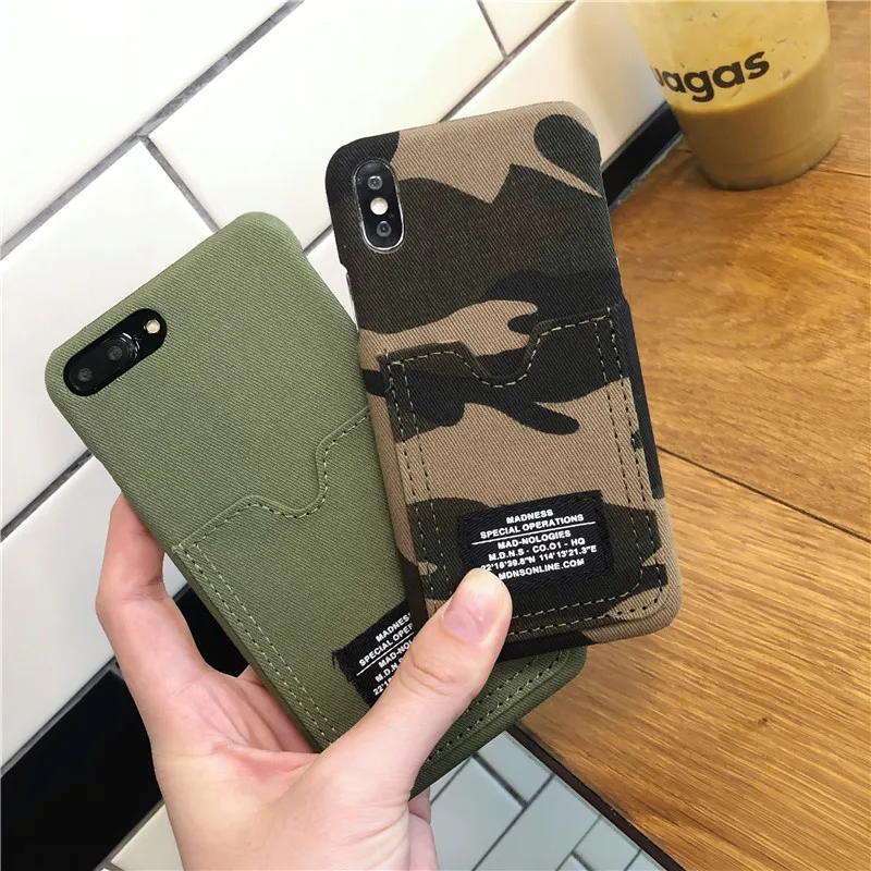 Модный холщовый камуфляжный чехол для телефона iphone 11 Pro Max XS Max XR X 6 6s 8 7 plus, задняя крышка, карман для карт, жесткие чехлы