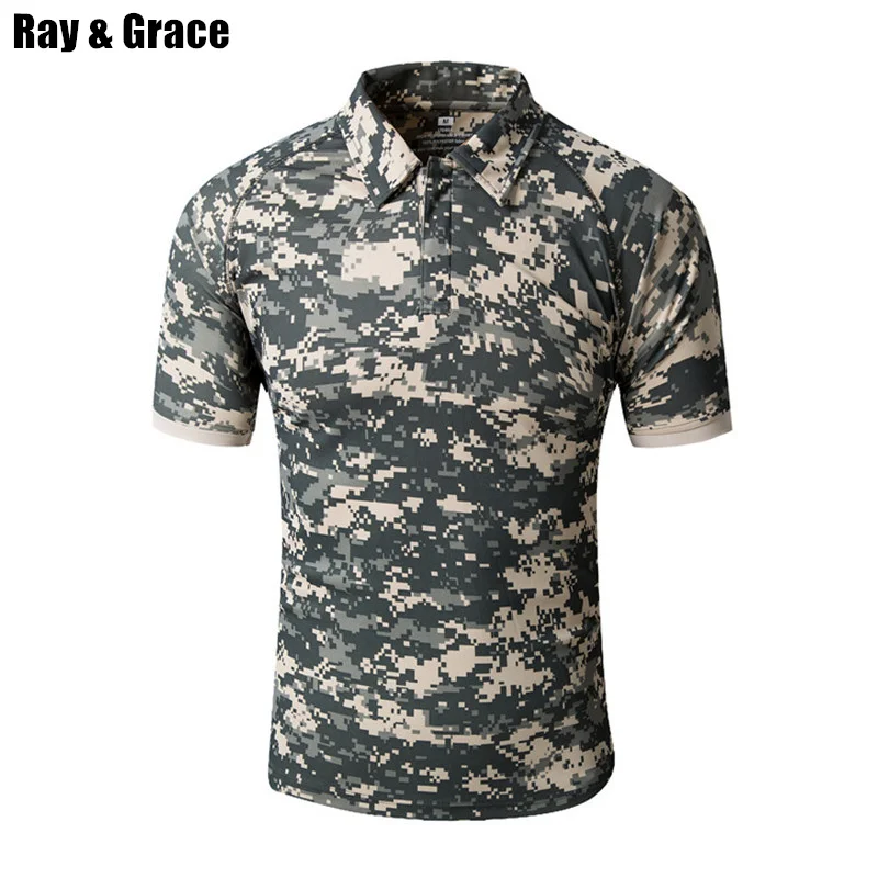 Солнцезащитные GRACE Камуфляж Футболка-поло Для мужчин быстросохнущая на открытом