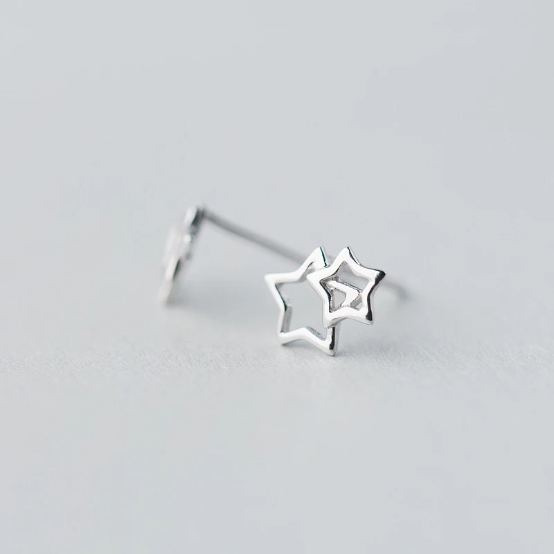 925 sterlingSV star stud earrings female fashion small fresh hollow five-pointed for women | Украшения и аксессуары