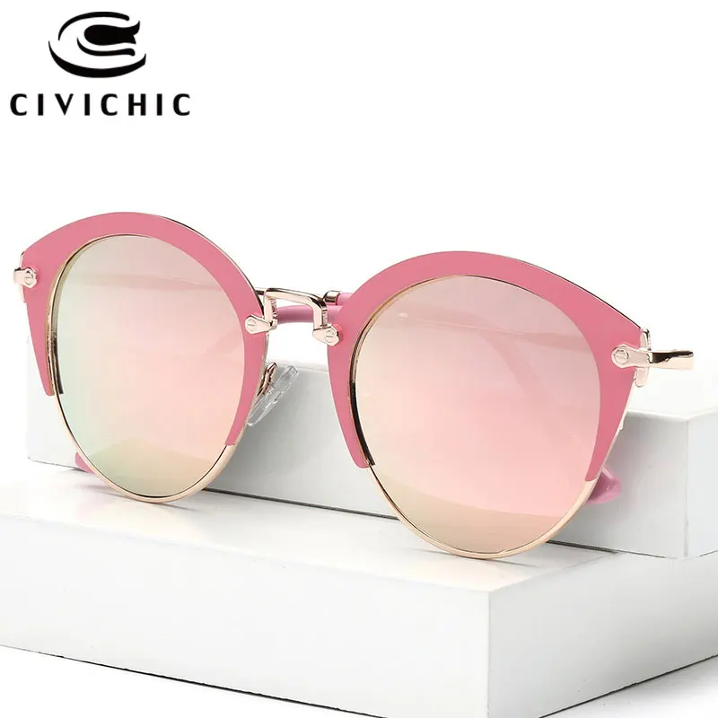 

CIVICHIC HD Trend Cats Eyes Women Sunglasses Retro Semi Rimless Eyewear Mirror Coated Sun Glasses Street Snap Oculos De Sol E271