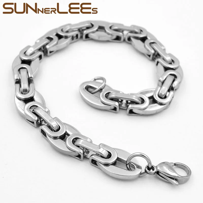 

SUNNERLEES Fashion Jewelry Stainless Steel Bracelet 10mm Box Byzantine Link Chain Silver Color Mens Womens SC16 B
