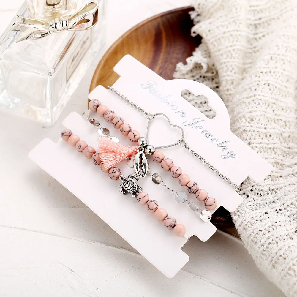 Серебряный браслет набор звеньев цепочка полое сердце черепаха ракушка бисерные