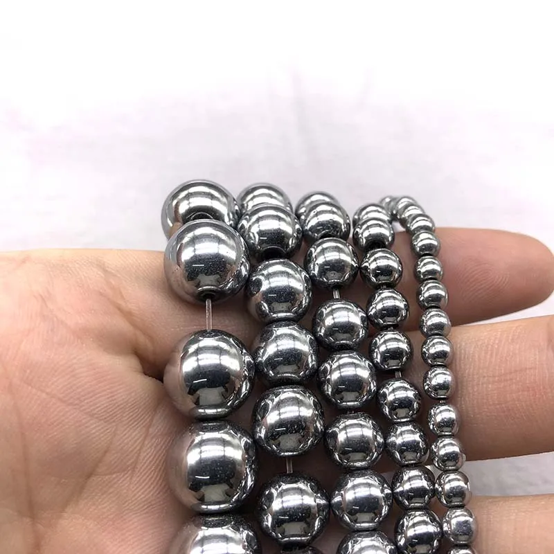 Silvery white 4 цвета, 4, 6, 8, 10, 12 мм, натуральный камень, гематит, японский магнитный Круглый свободный бисер, элегантный браслет для изготовления ювелирных изделий, 15 дюймов - Цвет: Silvery white