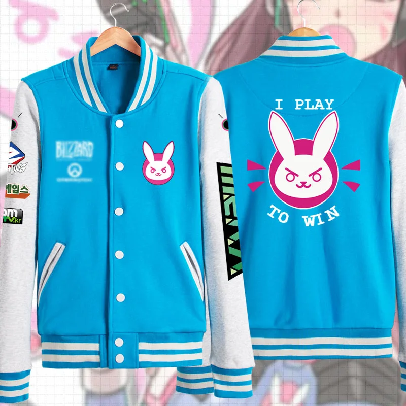 Game OW Cute D. VA унисекс синий длинный костюм с рукавами куртка с капюшоном бейсбольная форма