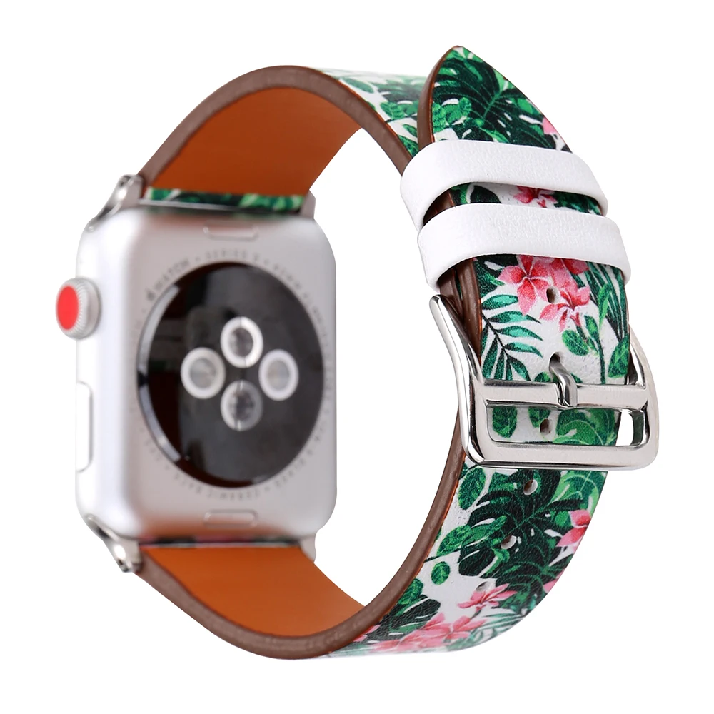 Модный ремешок из натуральной кожи с принтом фламинго для Apple Watch 42 мм 38 серия 4/3/2/1