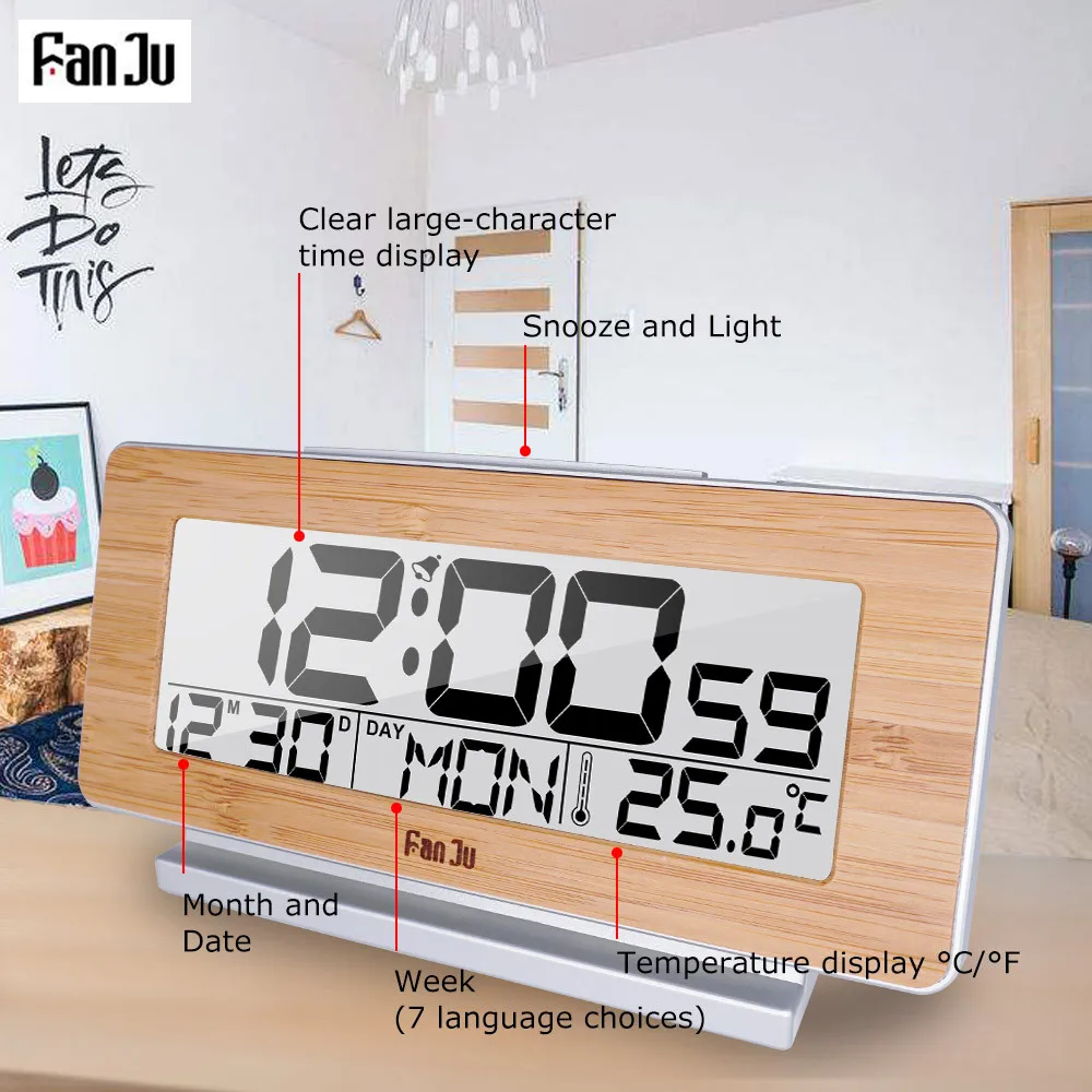 FanJu FJ3523 цифровой будильник LED Электронный 12H/24H и функция повтора термометр