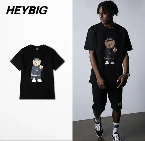 Мужская футболка с принтом медведя хлопковая Футболка в стиле хип хоп Харадзюку