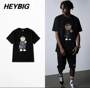 Мужская футболка с принтом медведя, хлопковая Футболка в стиле хип-хоп с принтом медведя, Харадзюку, скейтборд