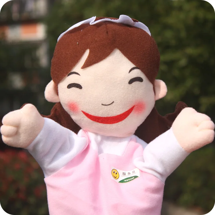 waitress 1pc plush puppets lawyer driver stewardess teacher doctor waitress kindergarten profession character role story infant toy - Цвет: waitress