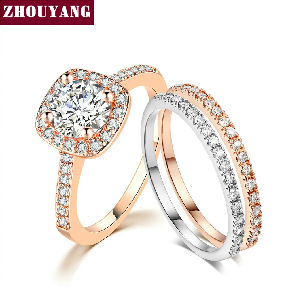 ZHOUYANG Engagem наборы свадебных колец для женщин Классический круглый вырез AAA + CZ