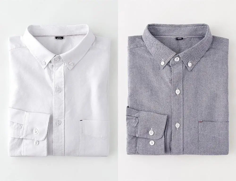 White-Grey(2 pcs) U& SHARK, весна-осень, длинная хлопковая оксфордская рубашка с длинным рукавом, мужская блуза, повседневные рубашки, классические мужские рубашки - Цвет: White-Grey(2 pcs)