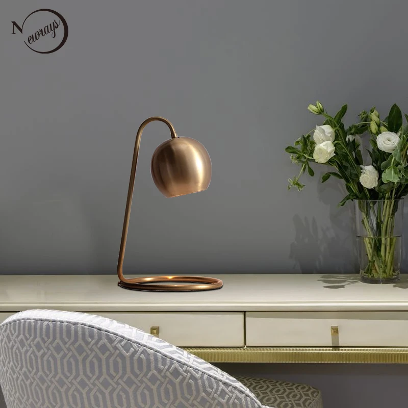 

Modern Nordic copper plated retro table lamp art creative table lamp fashion reading LED E14 learning cafe bedroom study