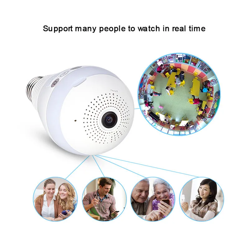 AGM Светодиодная лампа WiFi камера Fisheye 960P Беспроводная панорамная домашняя
