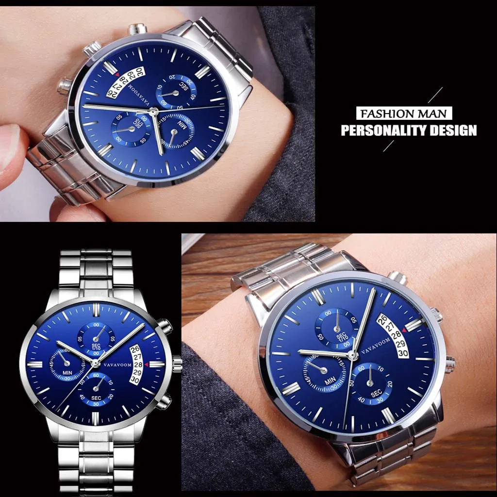 Мужские часы Relojes Кварцевые водонепроницаемые повседневные из нержавеющей стали