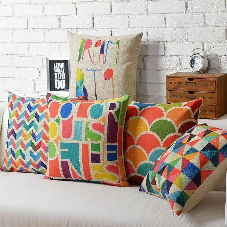Современная цветная Геометрическая Подушка льняная подушка домашние