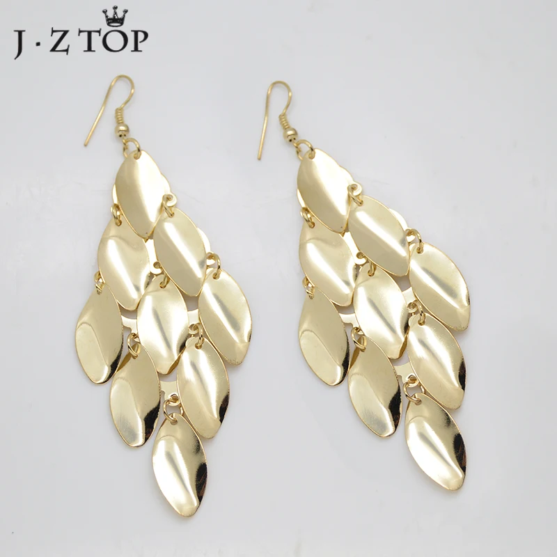 JZTOP Модные металлические серьги в форме капли воды с круглыми листами и