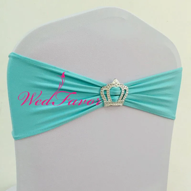 Tiffany Blue 100 шт Свадьба лайкра стрейч на стул эластичный спандекс стул створки лук с пряжка с короной для отеля событие банкет украшения - Цвет: Tiffany Blue