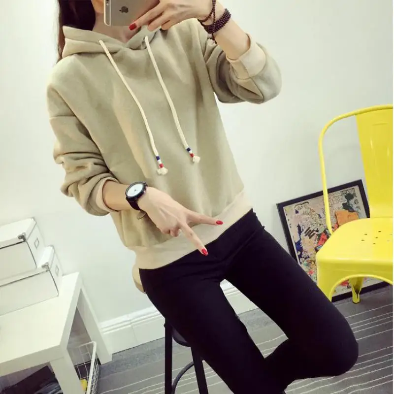Fashion Stitching Korean Version Of Loose Casual Sweatshirt Women YANQINGHUAN 2018 Autumn And Winter Solid Color Girl Hoodie Top | Женская