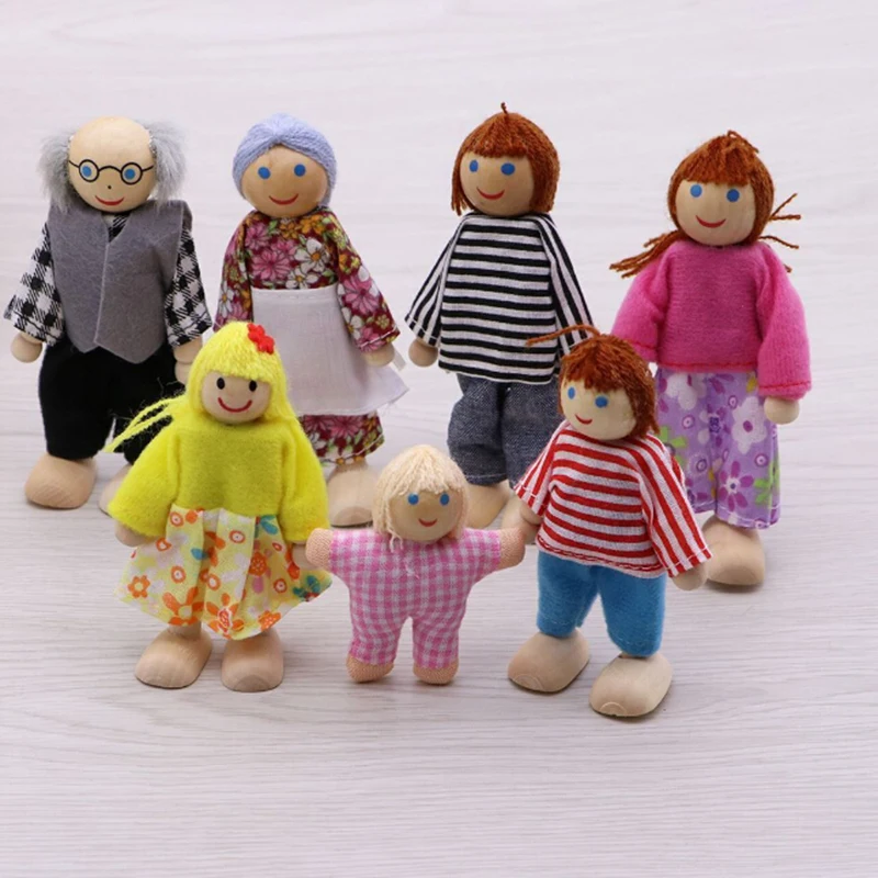 Дети гибкие ролевые игры Семья куклы Новинка деревянная мебель дом Миниатюрный 7