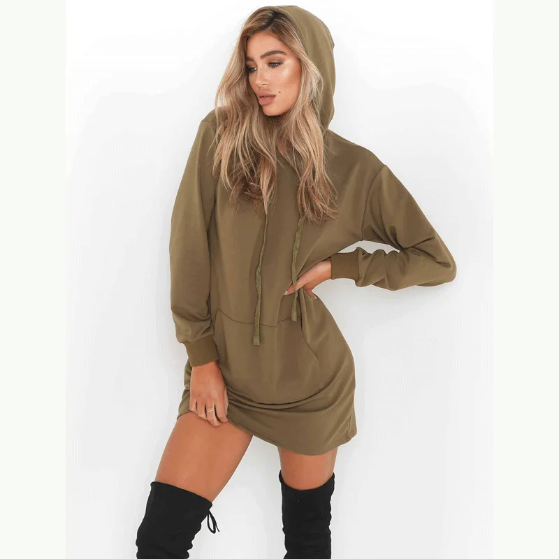 Длинная толстовка с капюшоном Женская Толстовка С Карманами Осень зима 2018