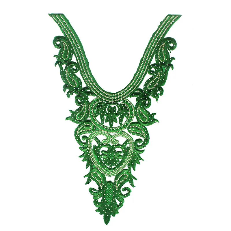2 шт. стразы из бисера зеленые нашивки на воротник кружевной шнур вышитый патч с