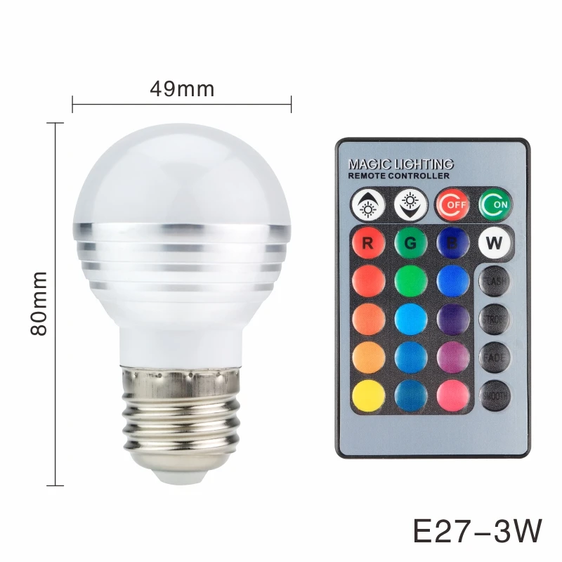 E27 3W Светодиодный RGB лампа E27 E14 3 Вт 5 Вт AC110V 220 В светодиодный RGB Точечный светильник 85-265 в волшебный RGB светильник ing+ ИК пульт дистанционного управления 16 цветов - Испускаемый цвет: E27 3W