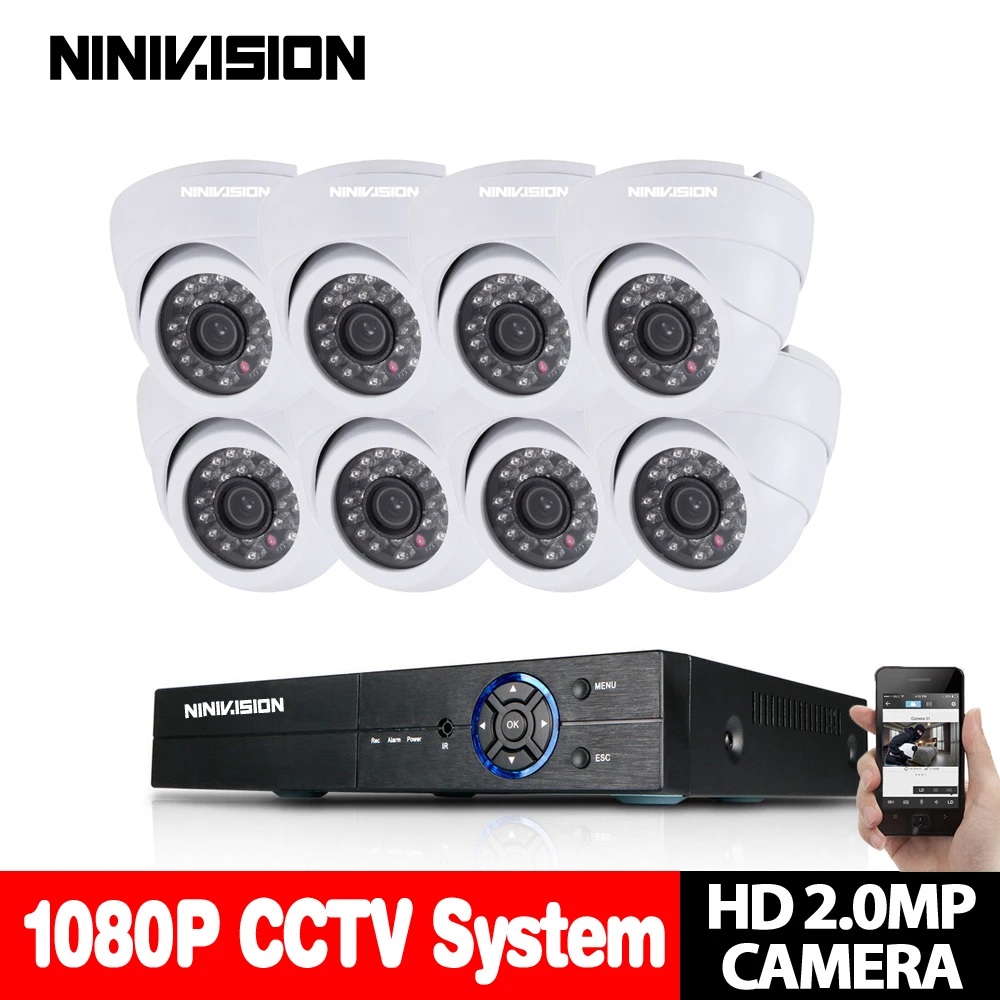 

8CH CCTV System 1080P HDMI AHD CCTV DVR 8PCS 2.0MP 3000TVL IR Dome indoor Camera 1920*1080P DVR Camera Kits Surveillance System