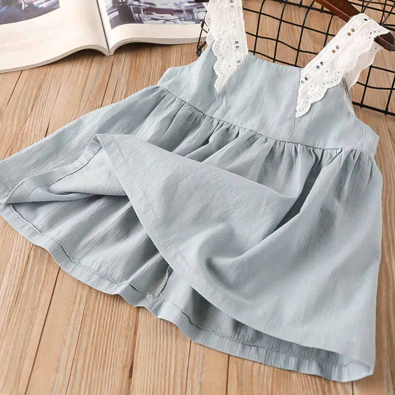 Hurave cotton causal camis dress hot sale summer Baby Girls solid lace Dress Clothes Children Sleeveless Kids button Dresses | Детская