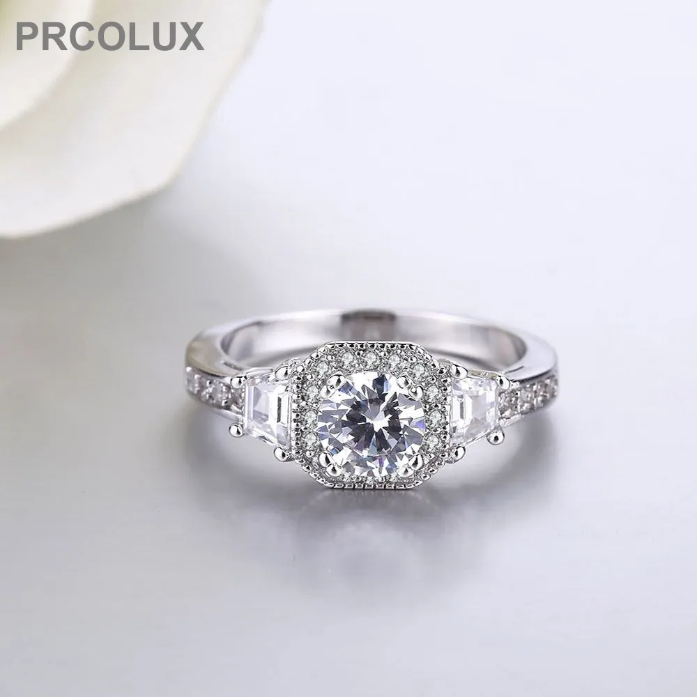 PRCOLUX Модные женские девочек обручальное кольцо Посеребренная белый обещание