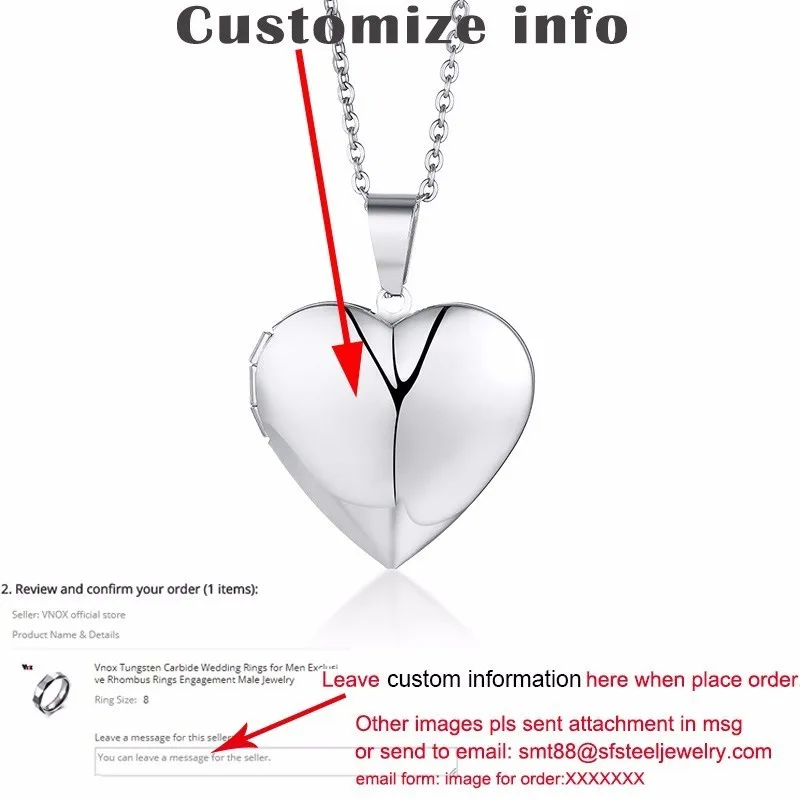 Custom Silver Vnox, персонализированный медальон в форме сердца, кулон для женщин и мужчин, фоторамка, ожерелья из нержавеющей стали, всегда в моем сердце, уникальный подарок на заказ - Окраска металла: Custom Silver