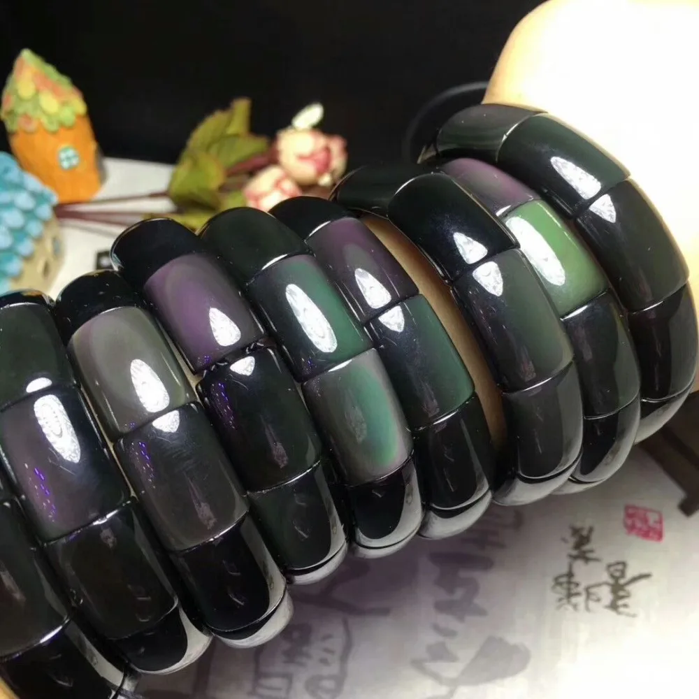 Натуральный черный обсидиан радужные драгоценные камни прямоугольные бусины