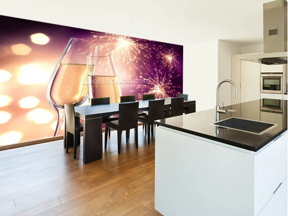 Custom modern wallpaper Champagnerglaser Violett mit Feuerwerk 3D photo for living room kitchen restaurant bar wall | Обустройство