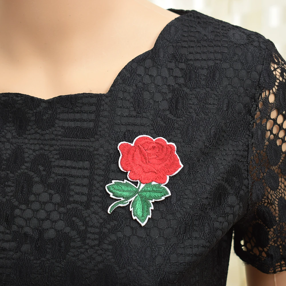 Вышитая роза цветок листья вышивка аппликация патч женский 1 шт.|Заплатки| |