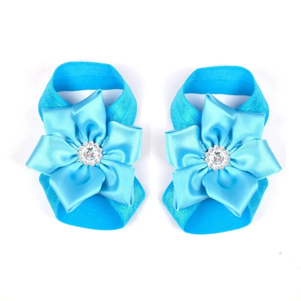 Turquoise Детские Босиком сандалии с цветочным рисунком, выполненным лентами новорожденных сандалии платье для крещения; для маленьких девочек; реквизит для фотографий на день рождения обувь для новорожденных и детей до 2T - Цвет: Turquoise