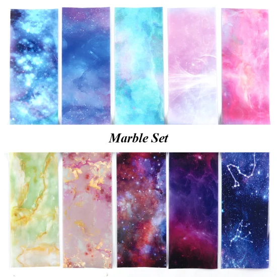 Marble 10 шт. Голографическая фольга на ногти для маникюра Мрамор блестящие каменные конструкции переводные наклейки Звездное клей Sky обертывания наклейки TR1022 - Цвет: Marble