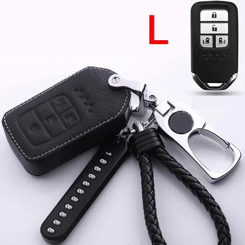 black Чехол для ключей автомобиля из натуральной кожи для Honda Accord Civic City Vezel CRZ CRV URV XRV HRV FIT JADE Брелоки металлические брелоки - Название цвета: black