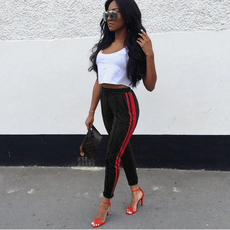 Новинка 2018 хит продаж женские повседневные брюки в полоску с декоративными