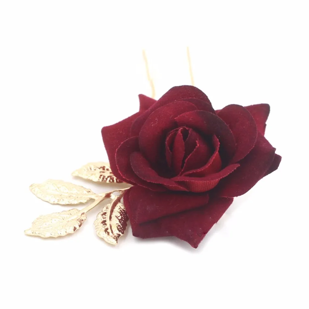 Красная роза цветок свадебные волосы гребень шпильки ручной работы аксессуары