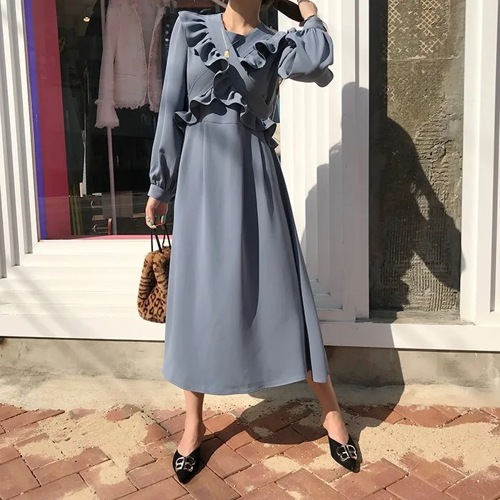 2019 романтические кружевные буфы на рукавах ТРАПЕЦИЕВИДНОЕ ПЛАТЬЕ ЖЕНСКОЕ