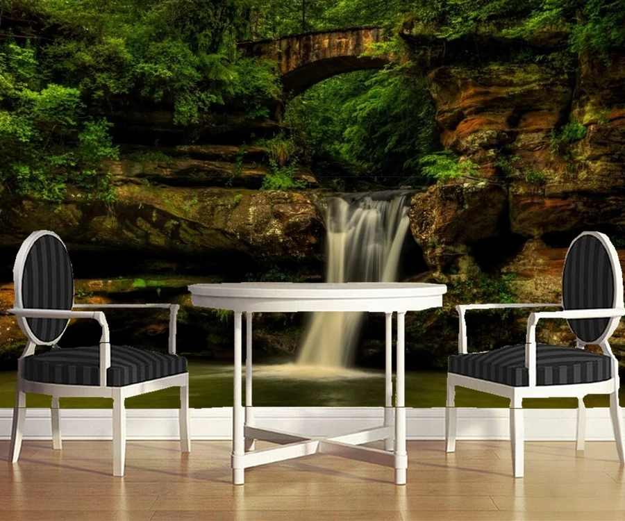 

Обои с водопадами и мостиками в стиле государственного парка, настенные 3d обои для бара, кафе, столовой, гостиной, спальни, кухни, телевизора, дивана