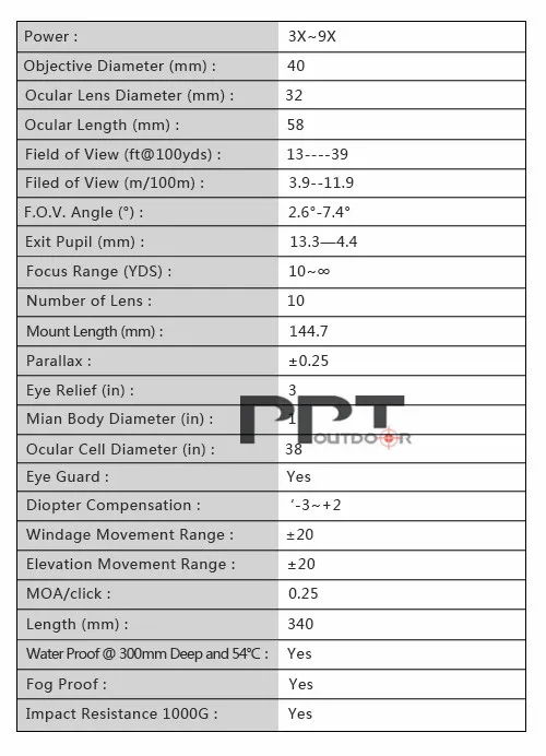 Койот военный тактический 3-9X40AO прицел для охоты стрельбы PP1-0295