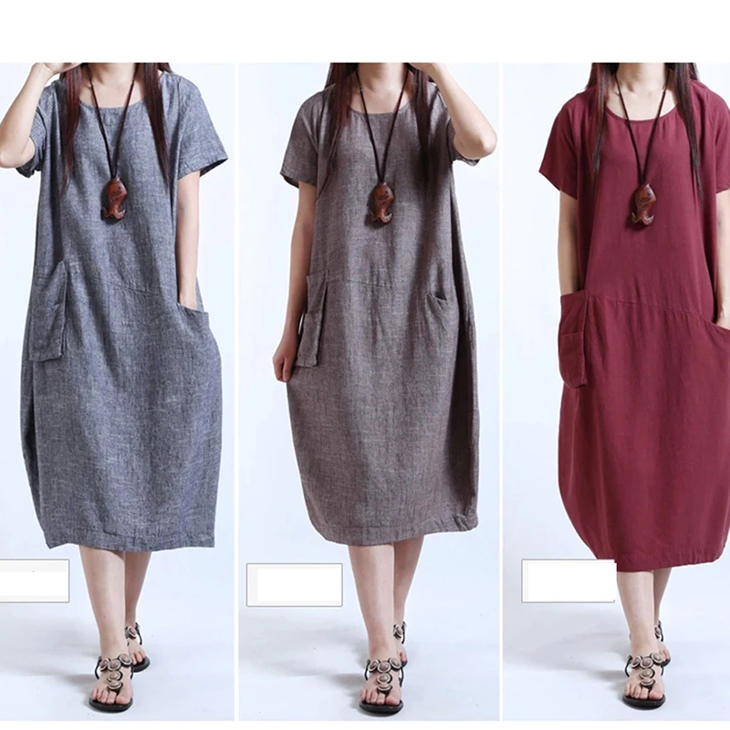 6XL женское платье в китайском стиле оверсайз Плюс Размер Длинная женская льняная