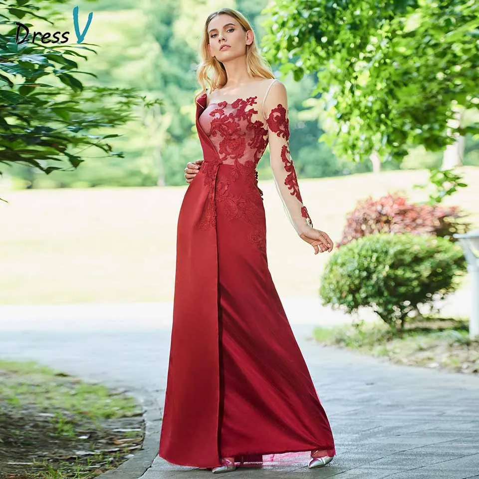 Платье для мамы и дочки Dressv красное платье с длинным рукавом аппликацией на