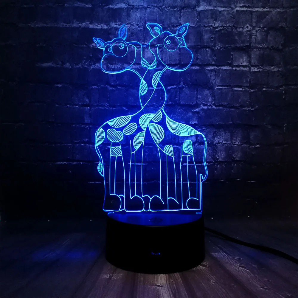 Новый двойной Жираф 3D эффект животных LED 7 цветов USB базовый заряд для детской
