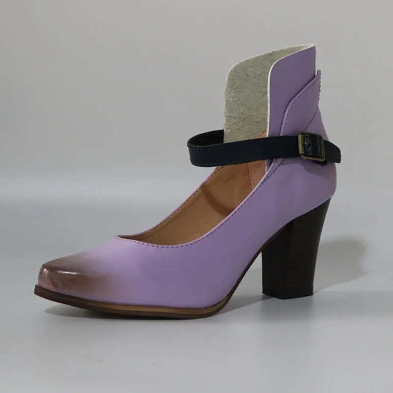 Purple Женские туфли-лодочки; модная летняя и осенняя кожаная винтажная Женская обувь в стиле ретро на высоком квадратном каблуке с круглым носком; модельные туфли без застежки - Цвет: Purple