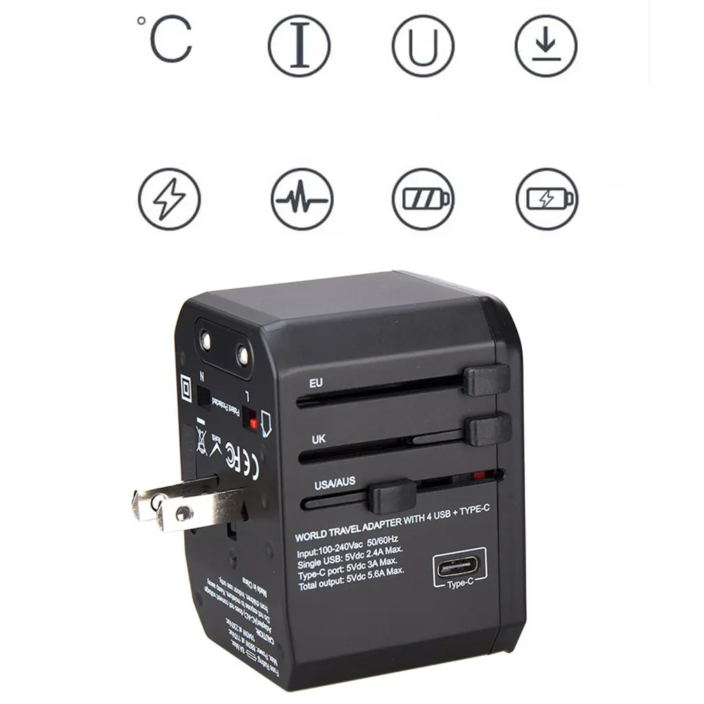 4USB + TypeC дорожный адаптер для быстрой зарядки с 4 usb разъемами все в одном адаптере