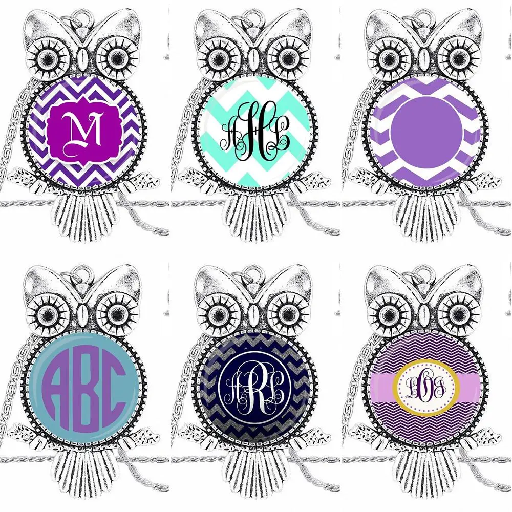 EJ Glaze Monogram Purple Chevron Jewelry Plated Glass Cabochon Choker Long Pendant Owl Necklace For Women Men Party | Украшения и