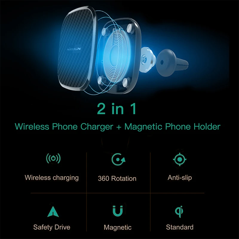 Nillkin 10 Вт Qi Беспроводное Автомобильное зарядное устройство для iPhone 12 Pro Max 2 в 1