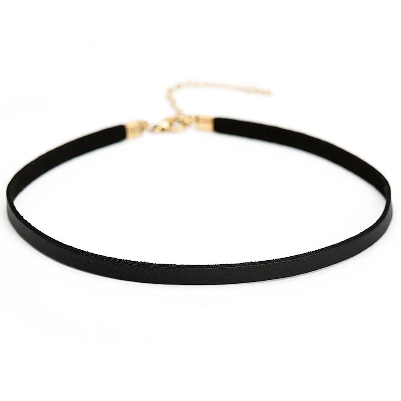 Ожерелье-чокер женское из черной кожи комплект 3 звеньев с винтажным кулоном под